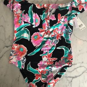 Trina Turk Off Shoulder Bathing Suit ~ Bright and Beautiful Pattern ~